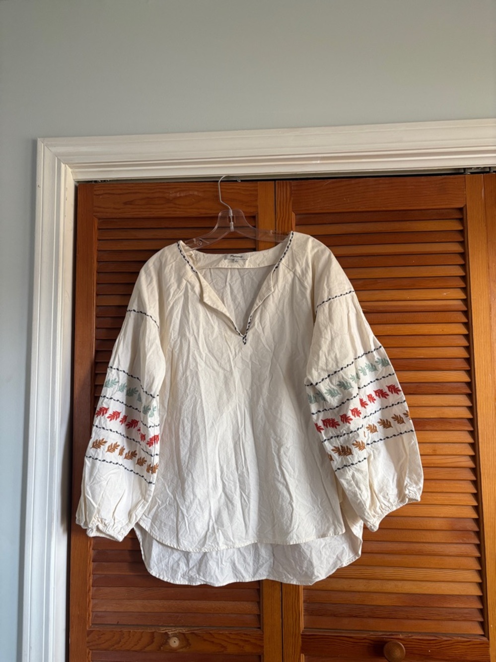Madewell Embroidered Bohemian Ivory Peasant Blouse Size L‎ - Picture 2 of 13